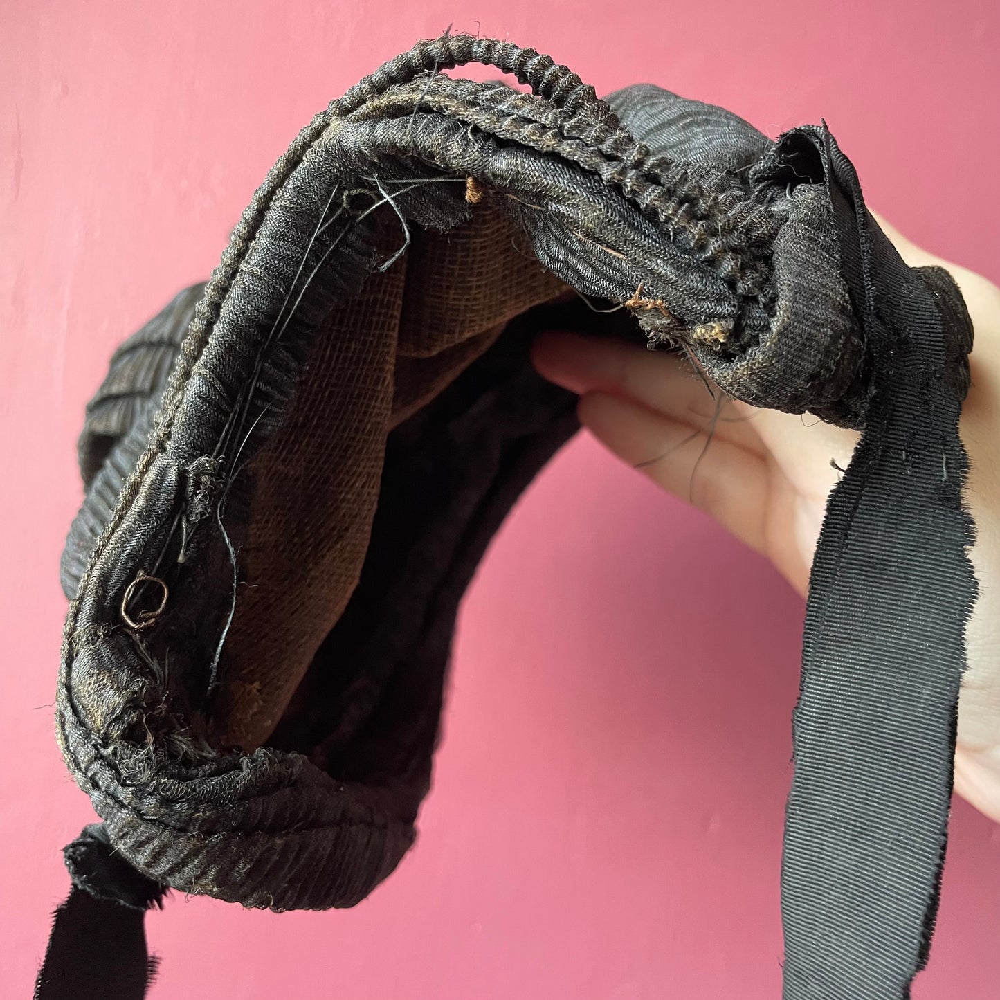 Victorian Mourning Child’s Bonnet | Black Silk Crepe