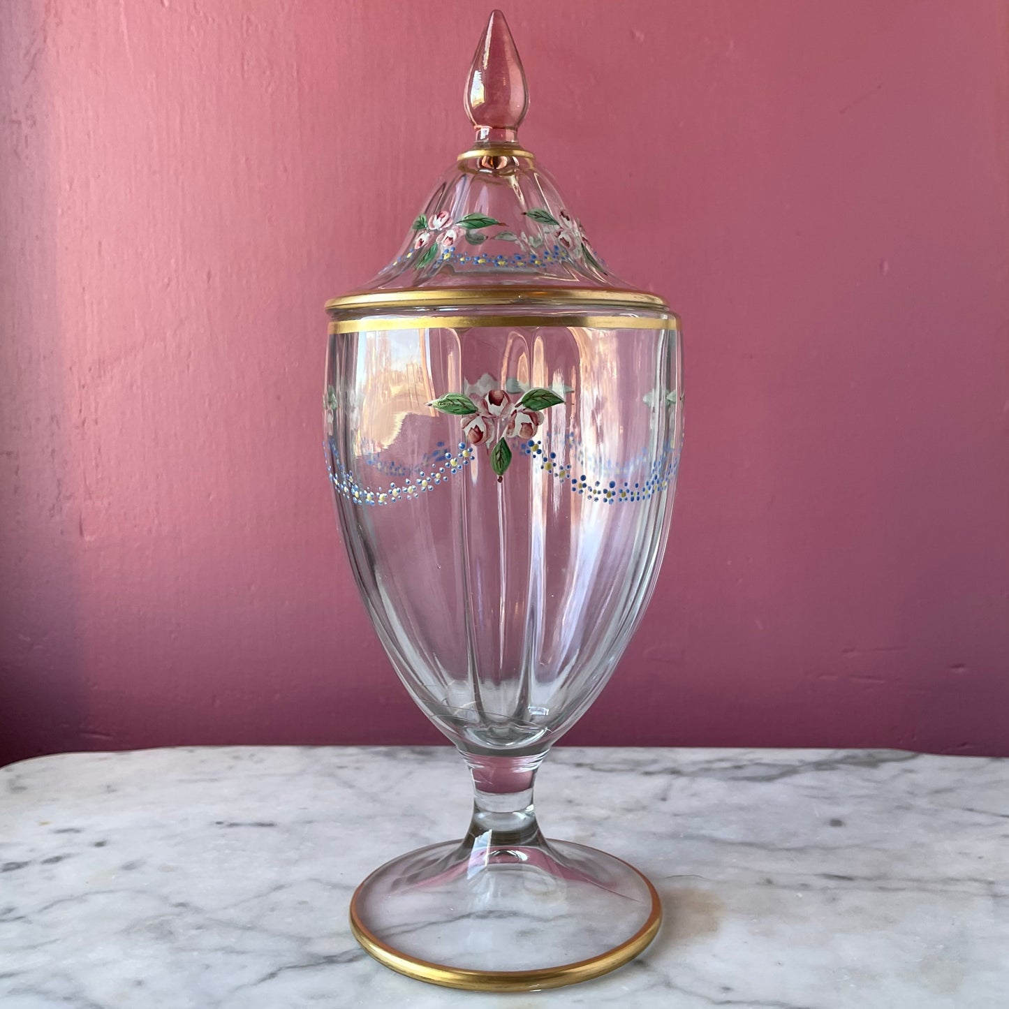 Vintage Painted Glass Candy Jar