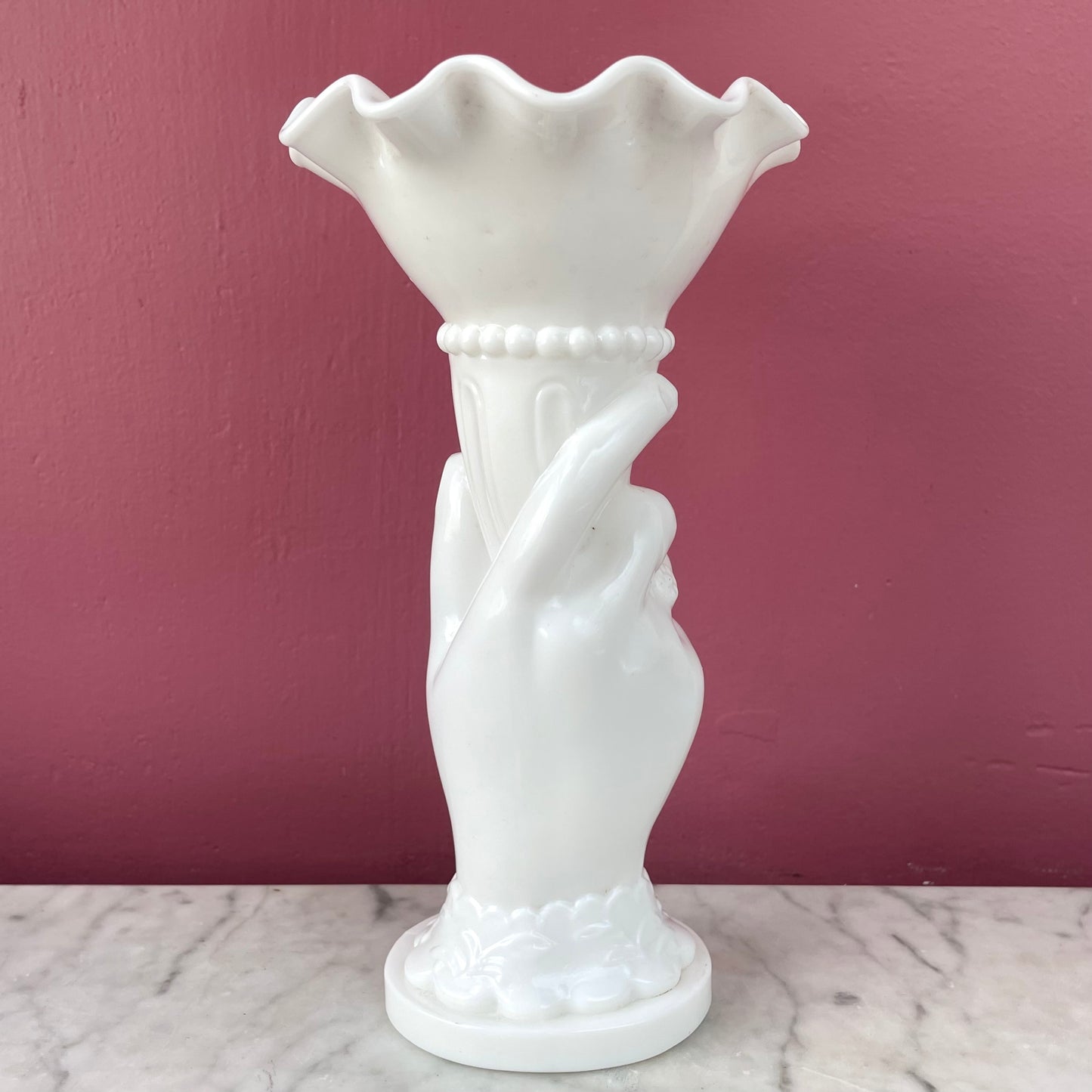Victorian Milk Glass Hand Vase