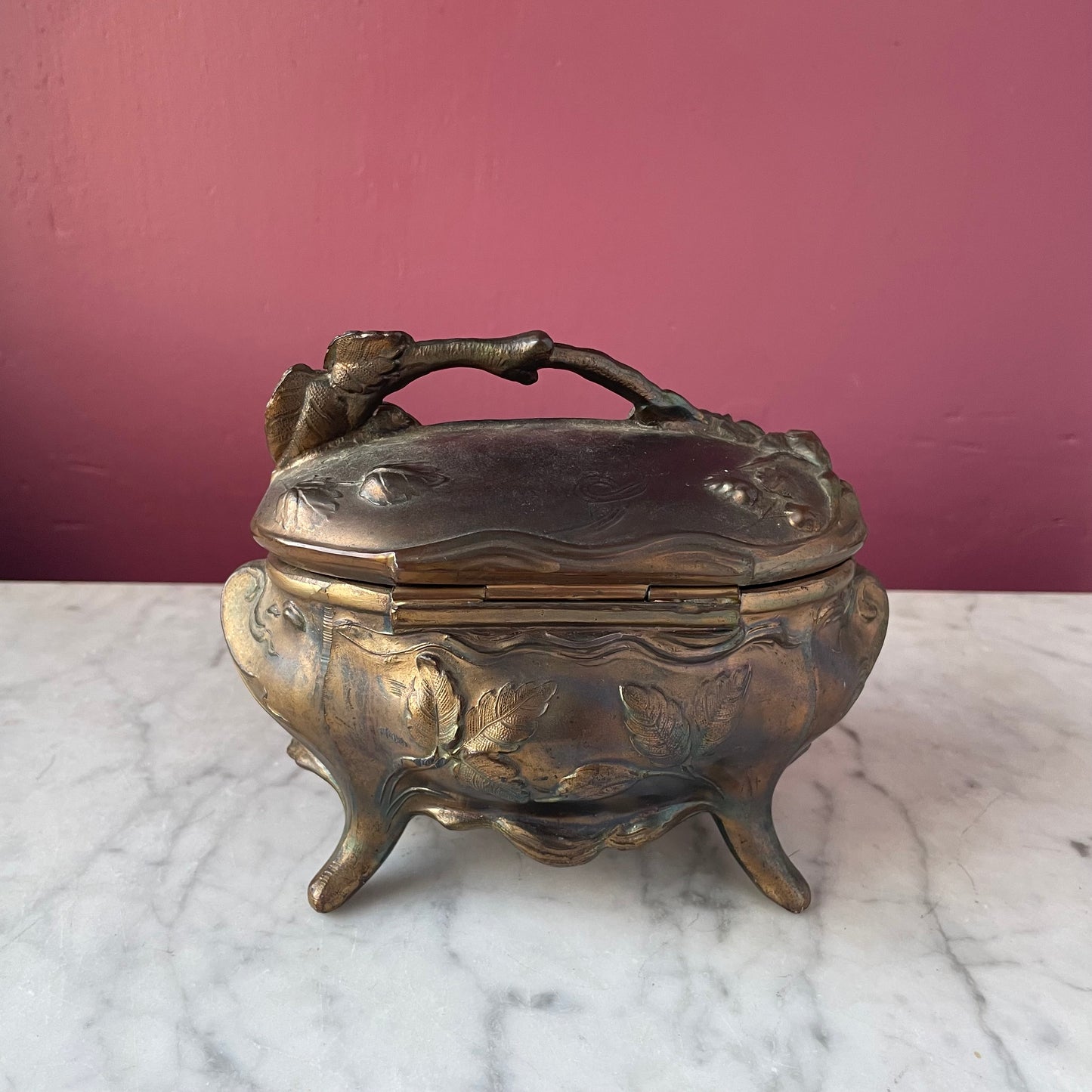 Victorian Brass Jewelry Casket with Roses