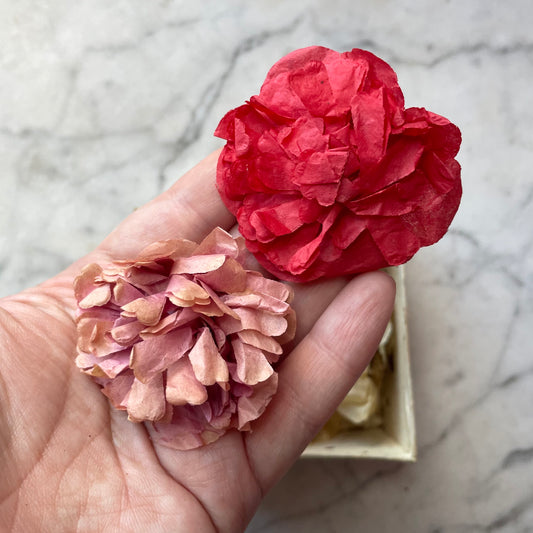 Antique Chinese Paper Flowers in Collar Box