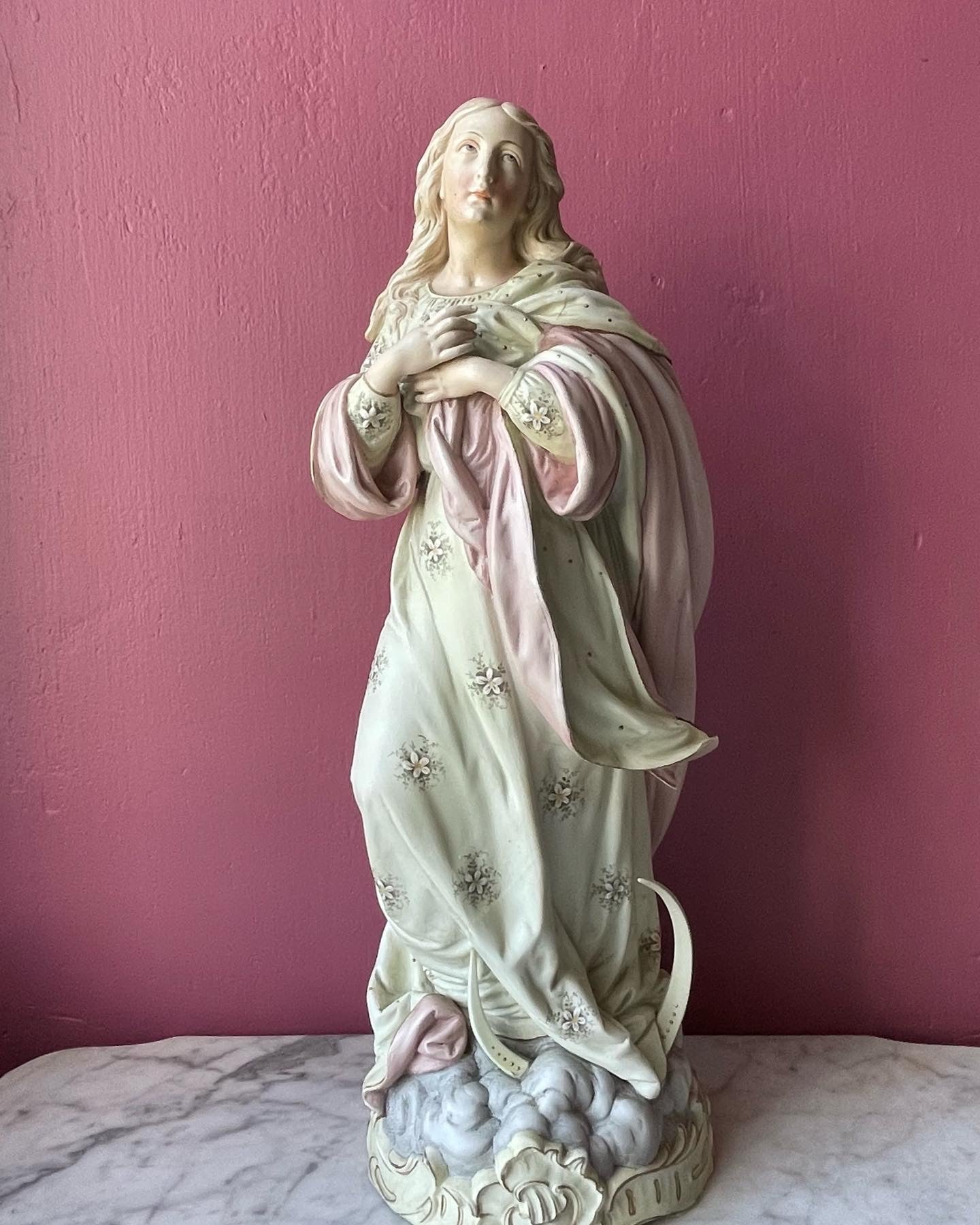 Victorian Immaculate Conception of Mary Bisque Statue