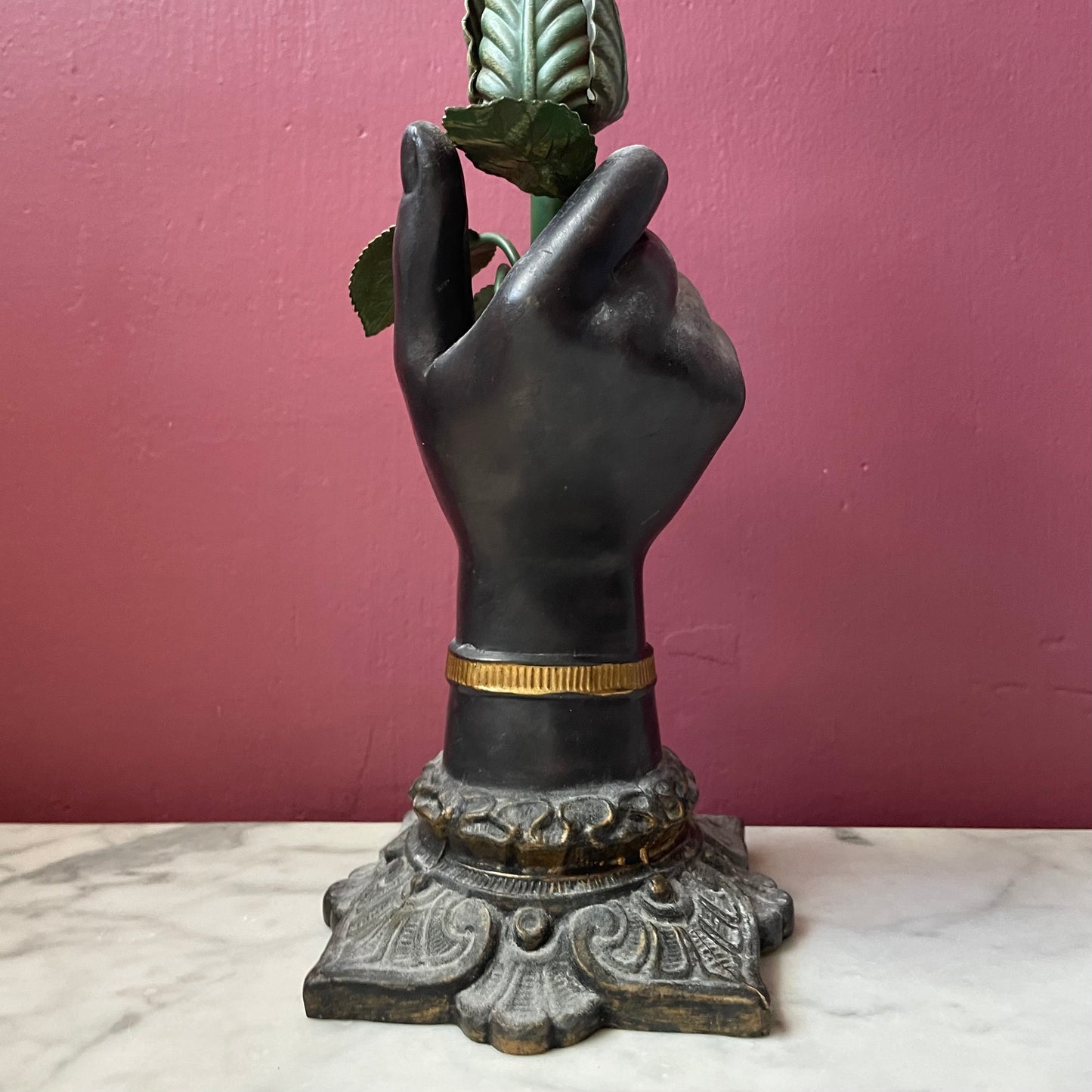 Victorian Revival Metal & Glass Hand Vase