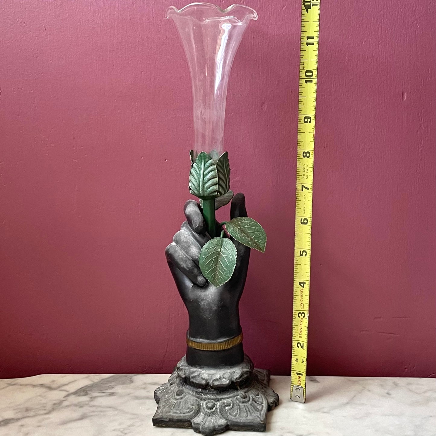 Victorian Revival Metal & Glass Hand Vase