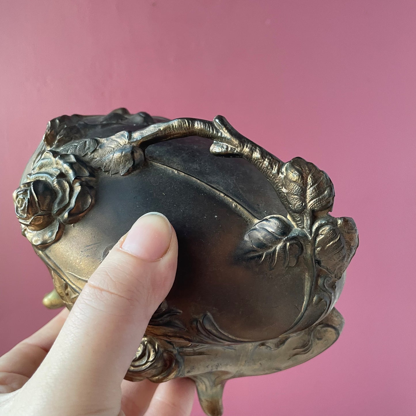 Victorian Brass Jewelry Casket with Roses