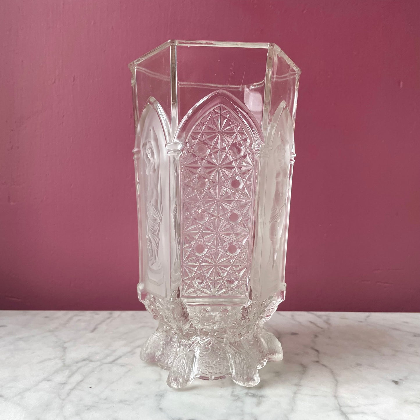 Victorian Pressed Glass Vase with Classical Figures | EAPG | Gillinder & Sons