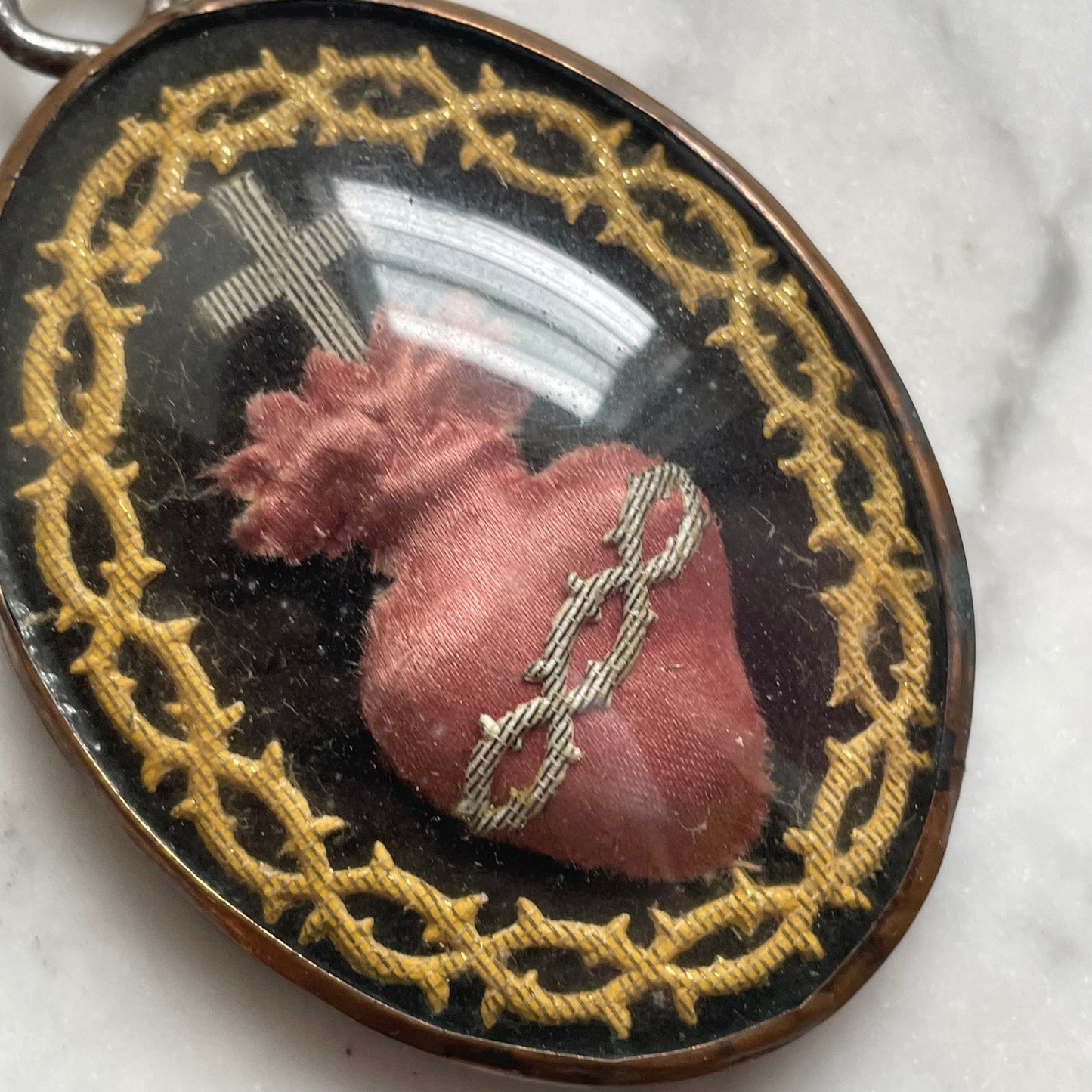 Antique Sacred Heart Ex Voto under Glass