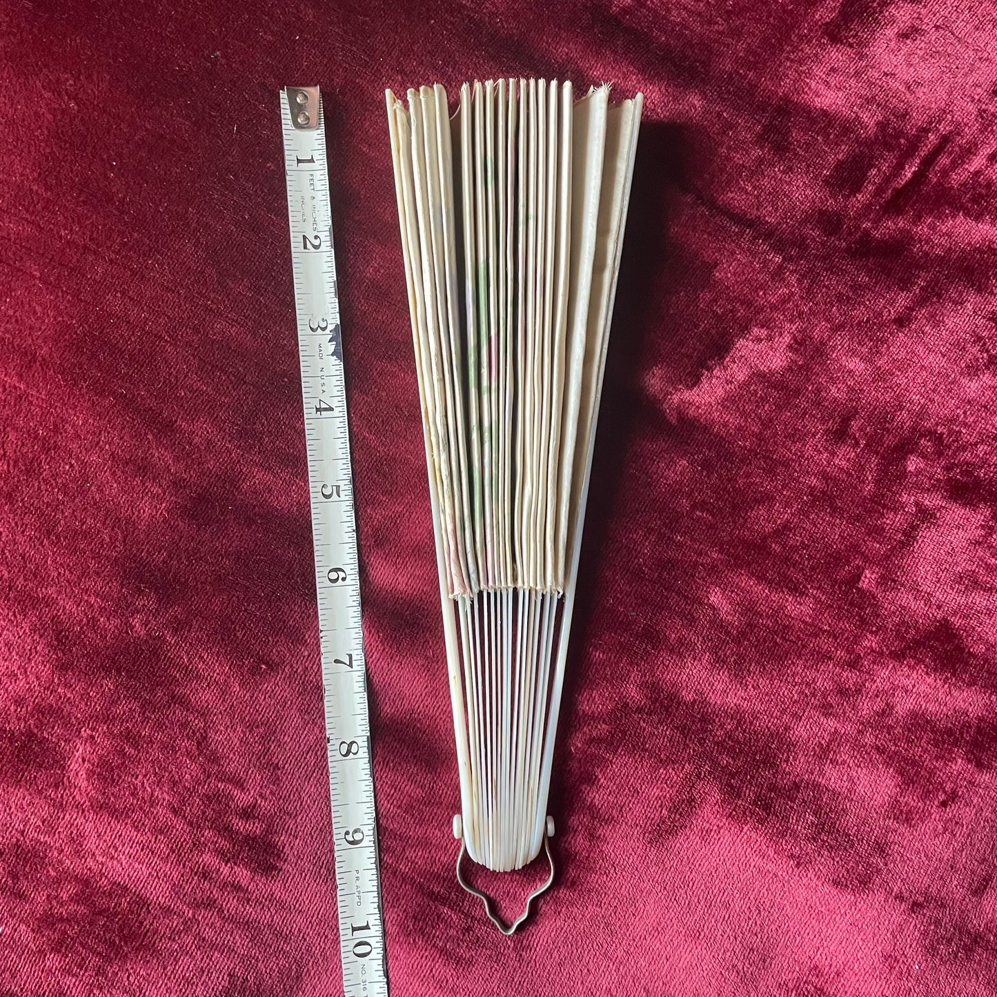 Victorian Painted Silk Fan with Mother of Pearl