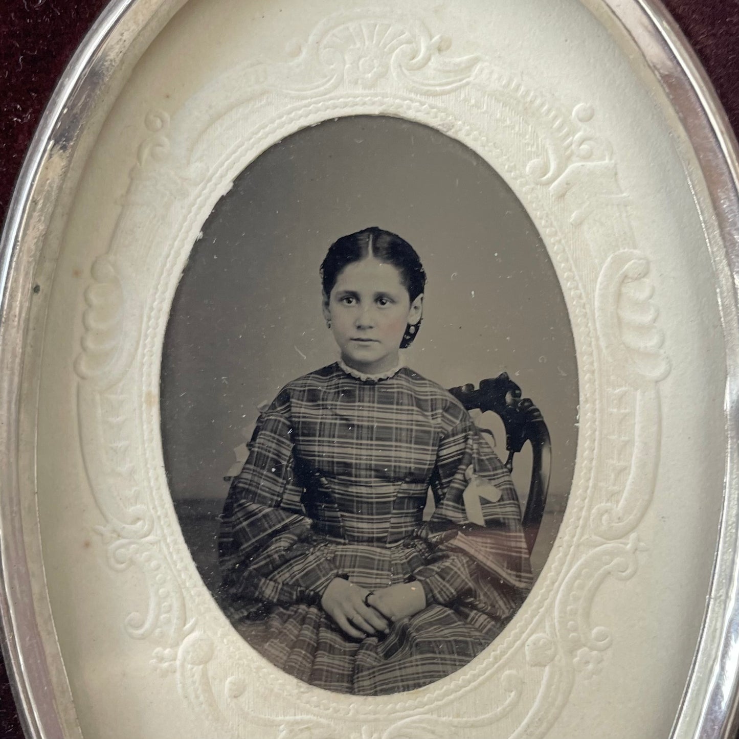 Victorian Tintype in Velvet Horseshoe Frame