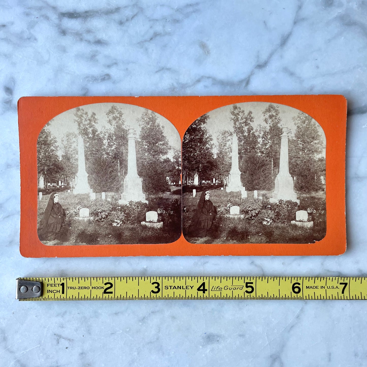 Widow in a Cemetery | Antique Stereocard