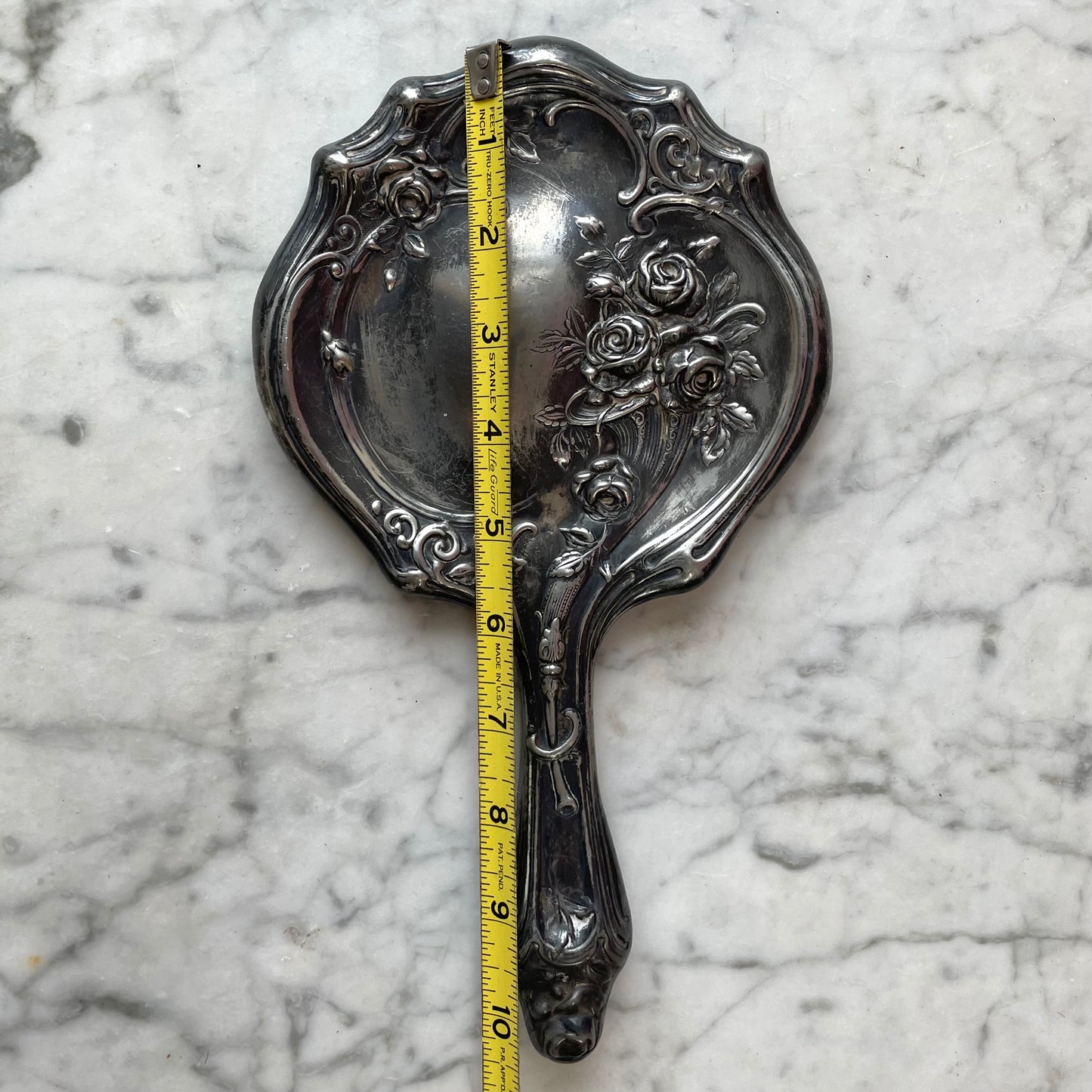 Victorian Silver Plated Hand Mirror with Roses