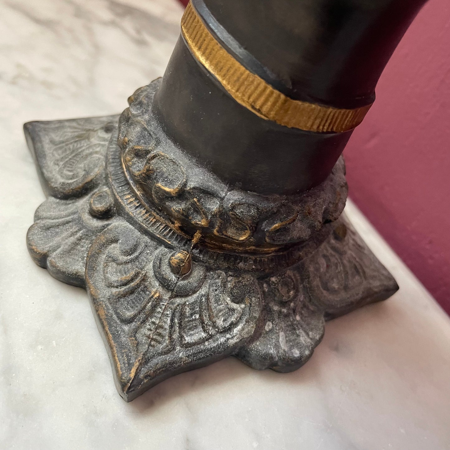 Victorian Revival Metal & Glass Hand Vase