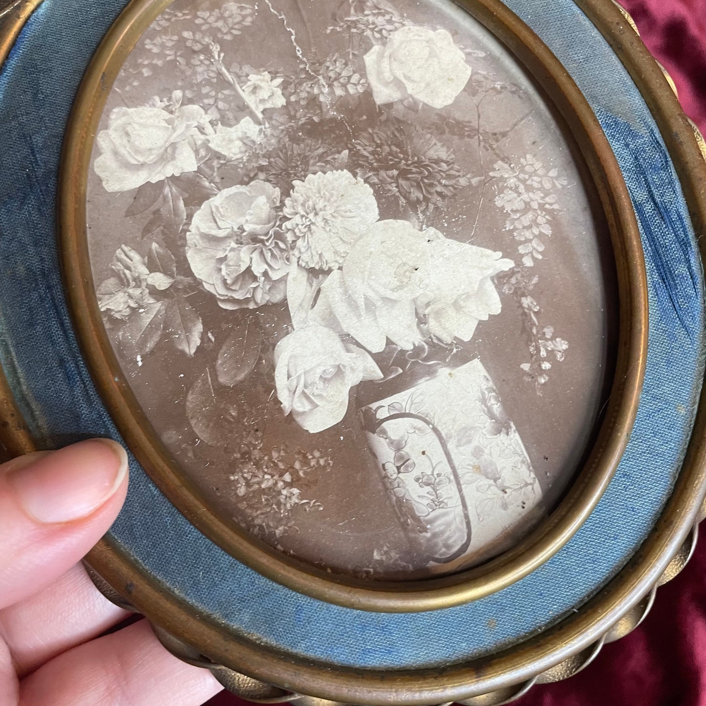 Victorian Floral Still Life in Velvet Frame