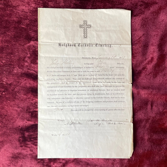 Holyhood Catholic Cemetery Deed | 1867