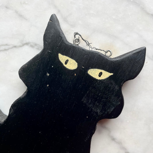 Vintage Folk Art Chat Noir Wooden Wall Hanger