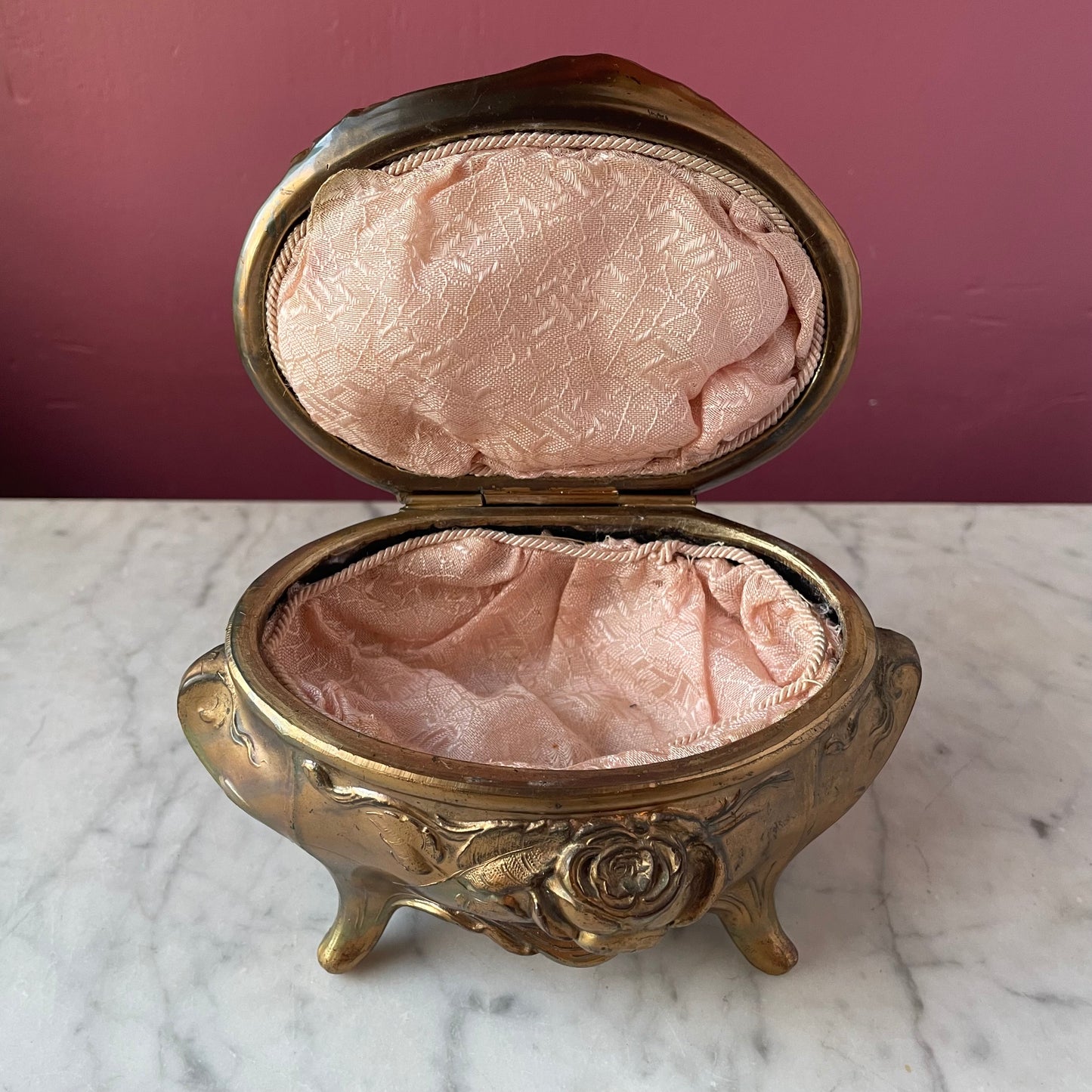 Victorian Brass Jewelry Casket with Roses