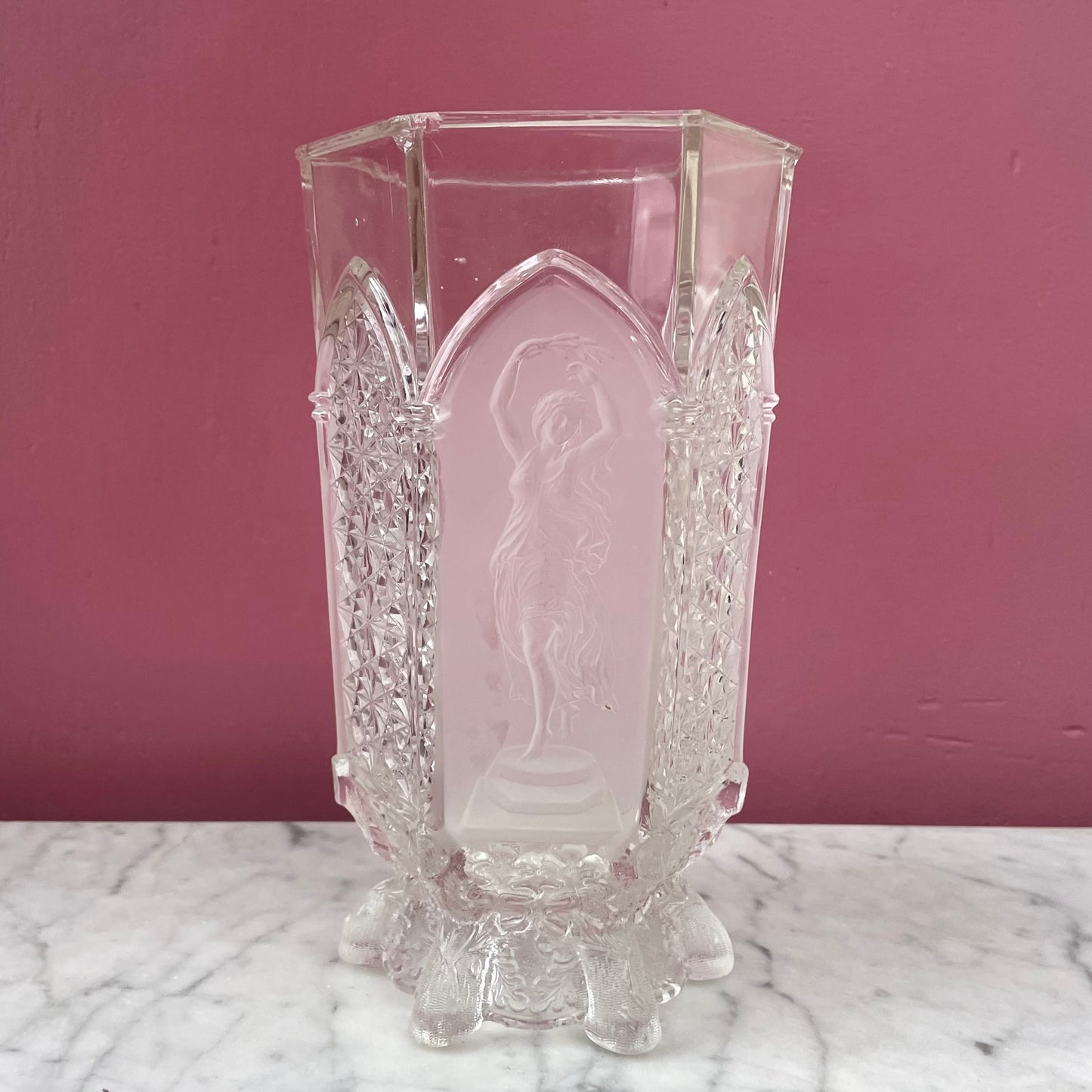 Victorian Pressed Glass Vase with Classical Figures | EAPG | Gillinder & Sons