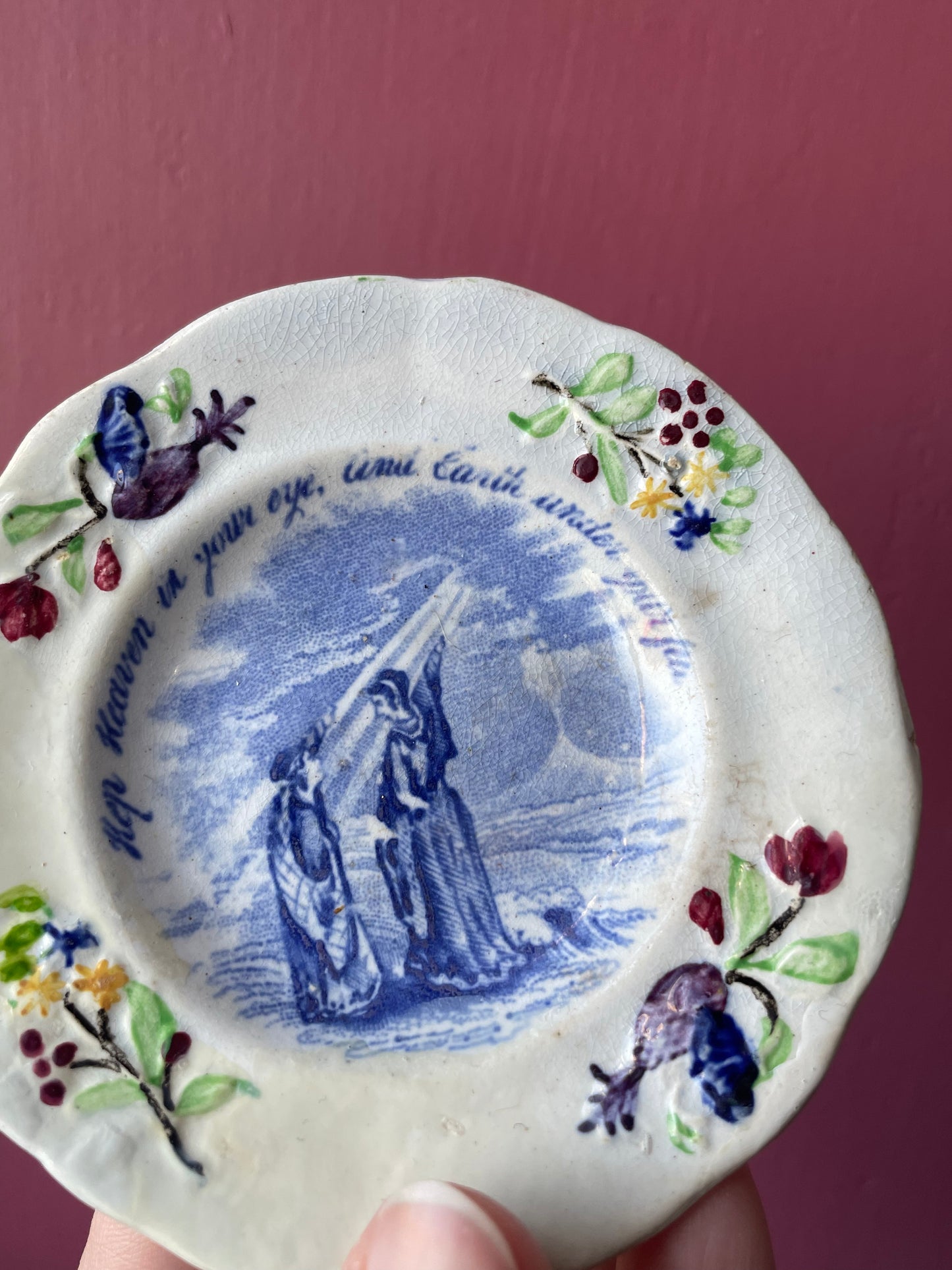 Victorian Devotional Transferware Plate | Keep Heaven in Your Eye, but Earth Beneath Your Feet
