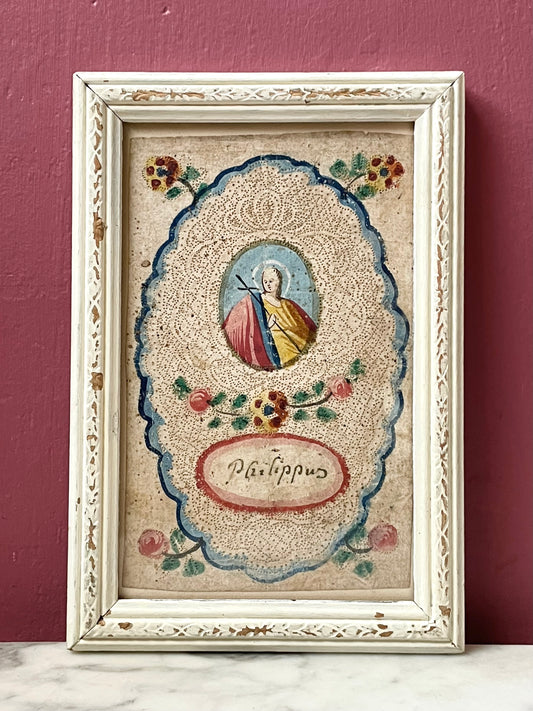 Antique Hand Cut Canivet Holy Card Saint Phillip