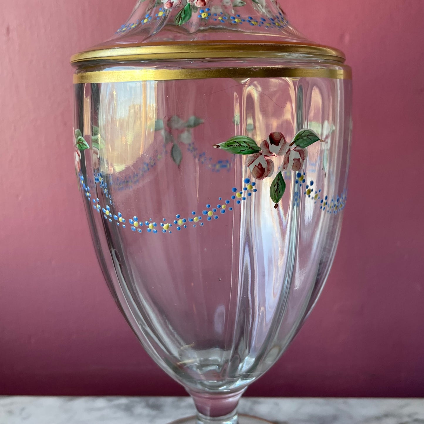 Vintage Painted Glass Candy Jar
