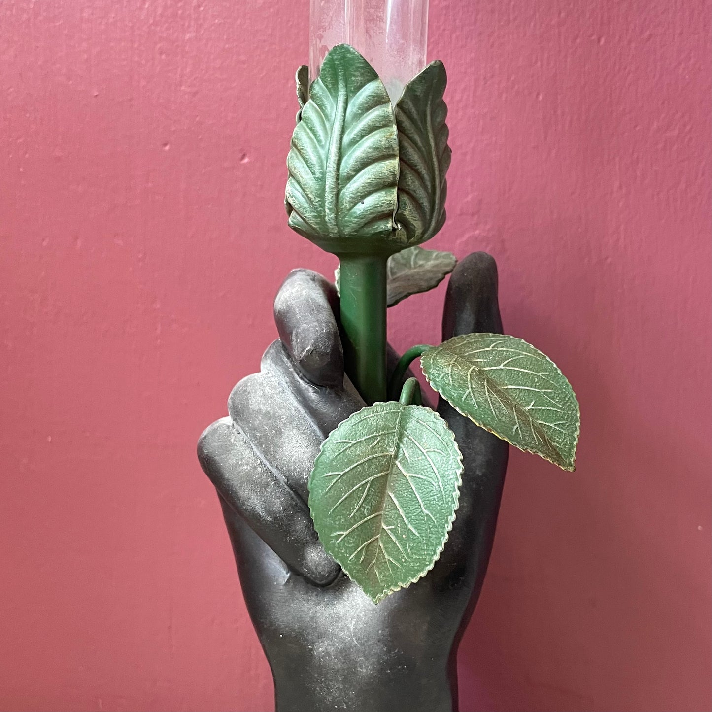 Victorian Revival Metal & Glass Hand Vase