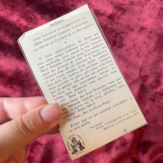 Blessed Émilie Gamelin Holy Card | Tertiary Relic