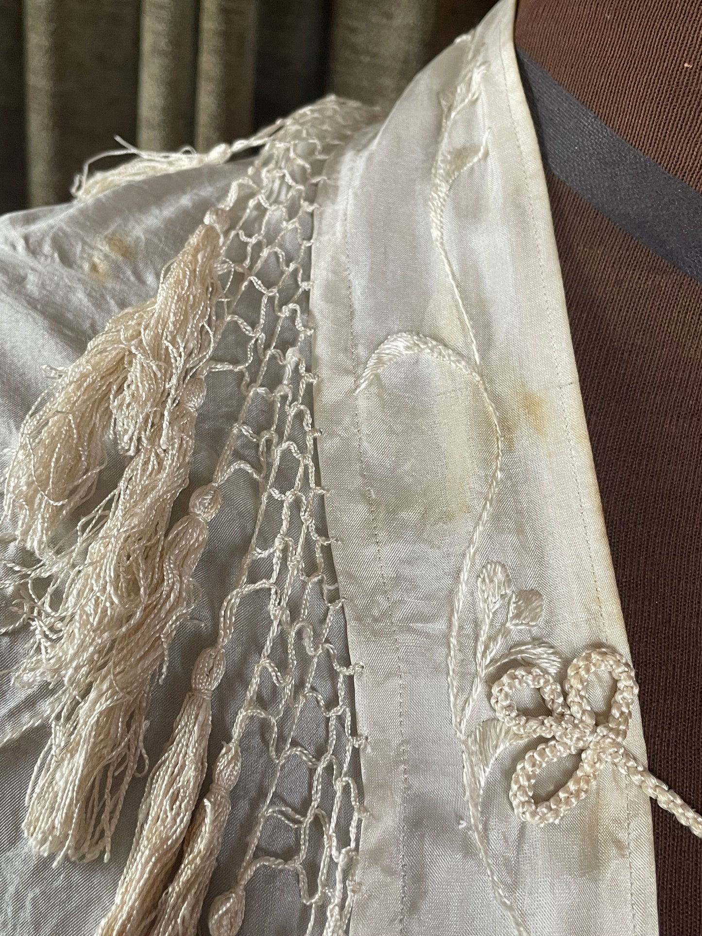 Antique Embroidered Silk Capelet with Tassels & Fringe