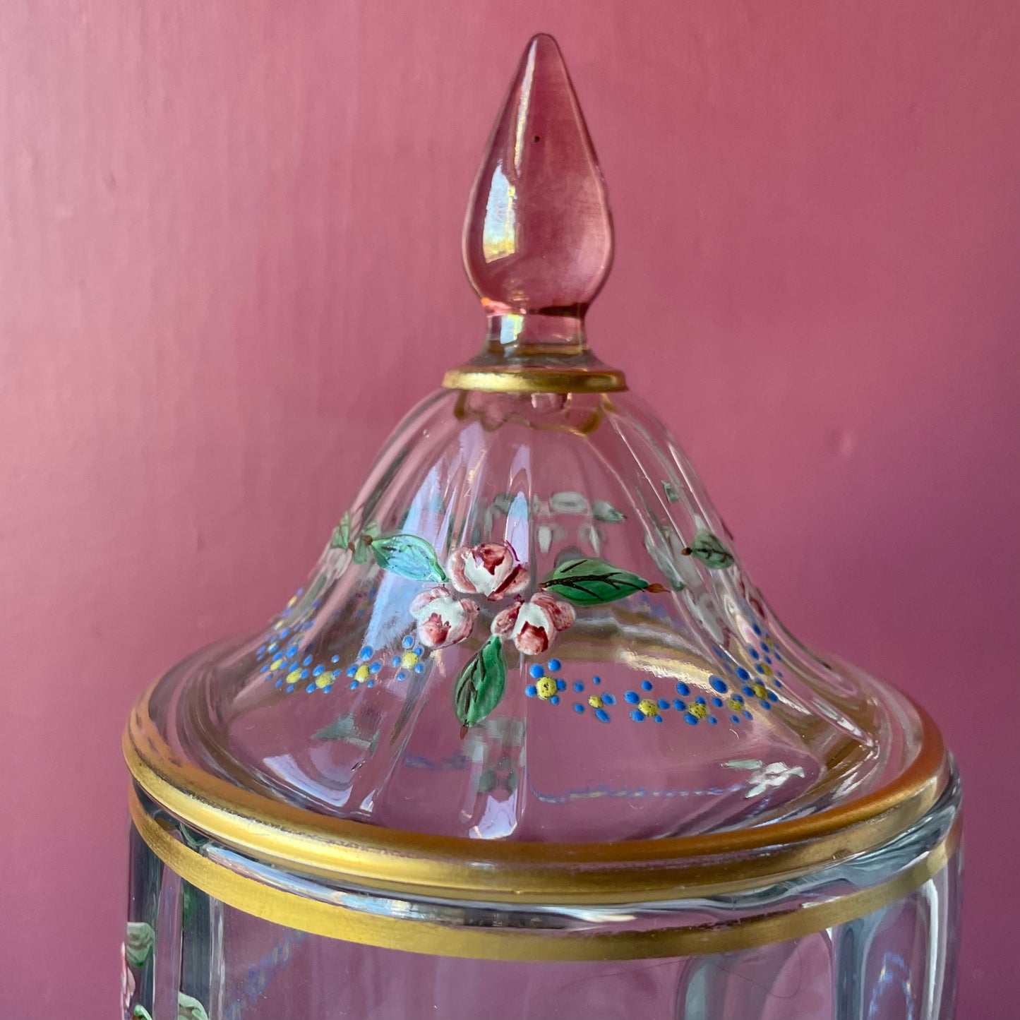 Vintage Painted Glass Candy Jar