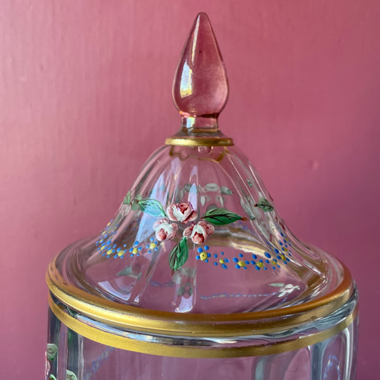 Vintage Painted Glass Candy Jar