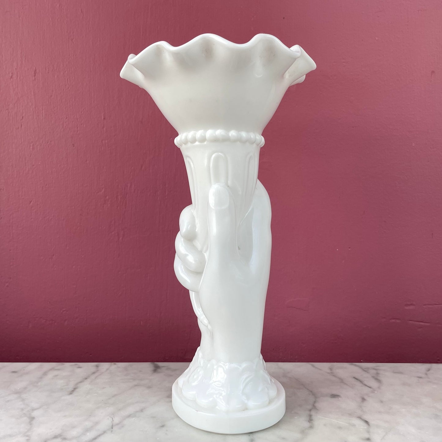 Victorian Milk Glass Hand Vase