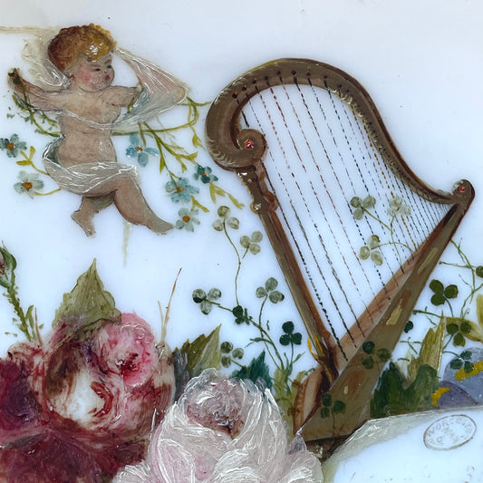 Victorian Milk Glass Plate with Cupid & Love Letter
