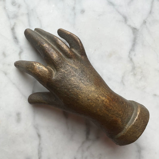Victorian Cast Iron Hand Shaped Paperweight with Rings