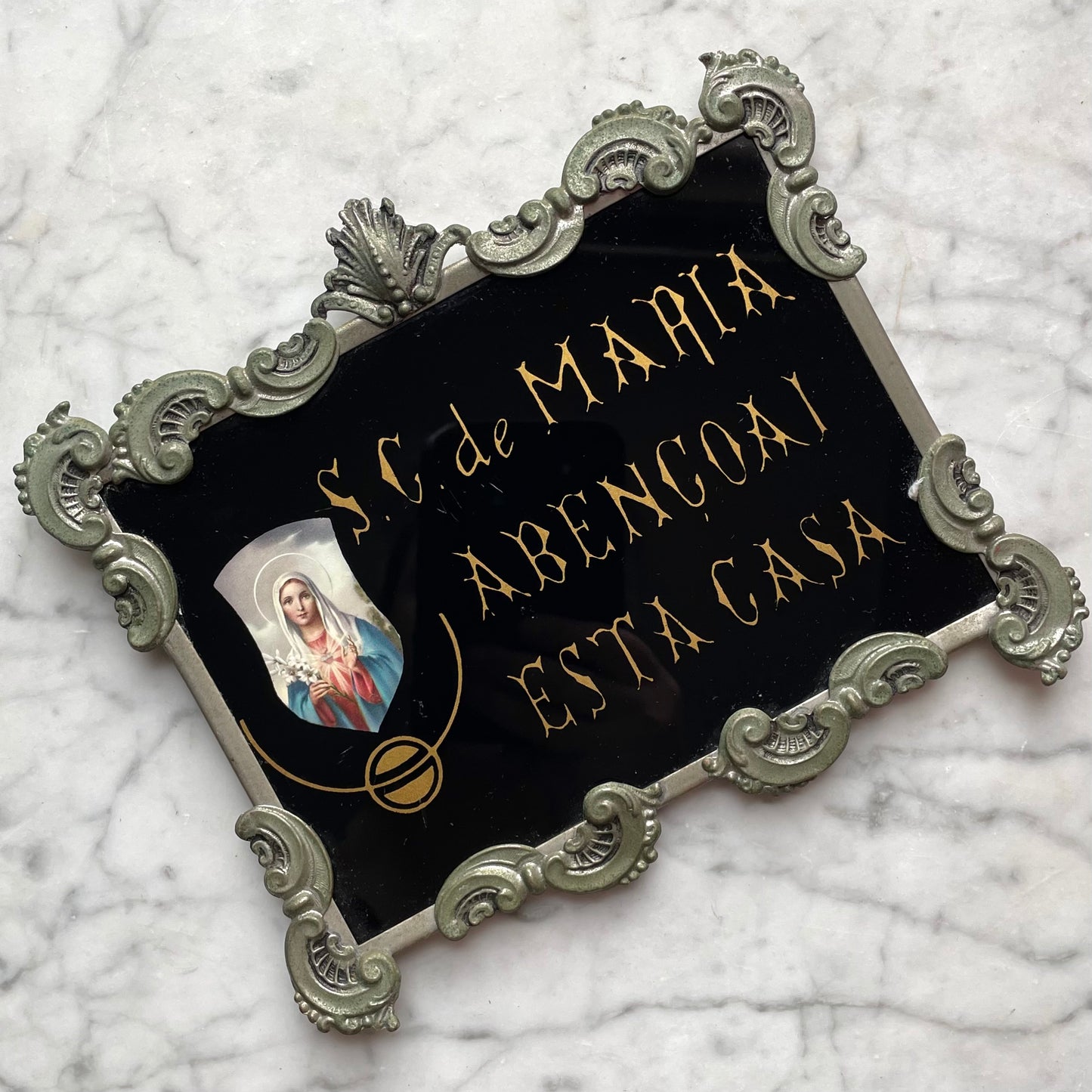 Vintage Portuguese Reverse Glass House Blessing