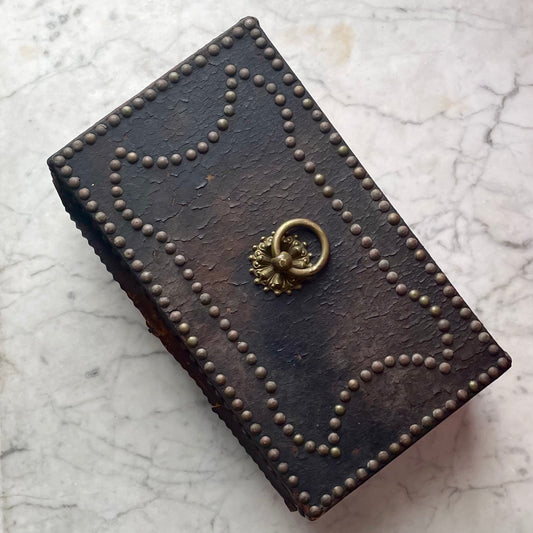 Antique Leather Tack Trunk with Marbled Paper Interior