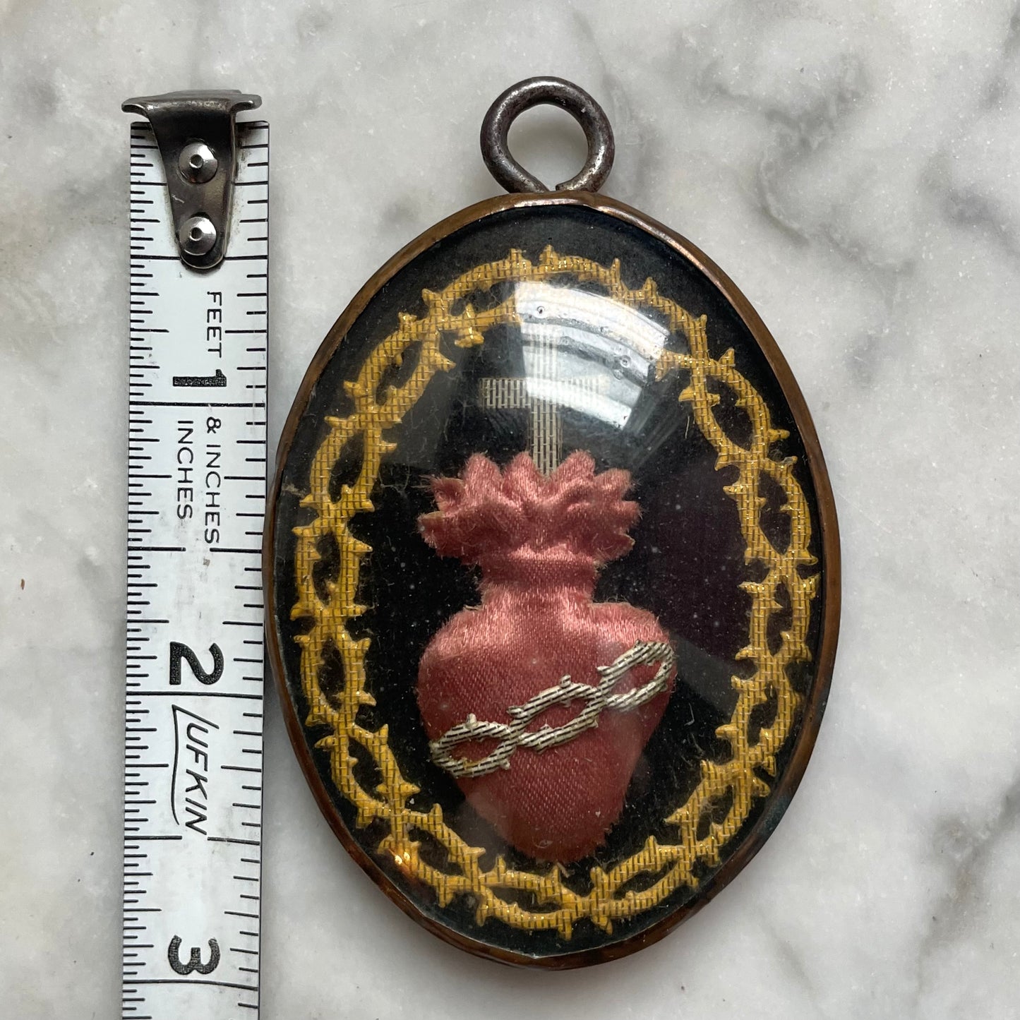 Antique Sacred Heart Ex Voto under Glass