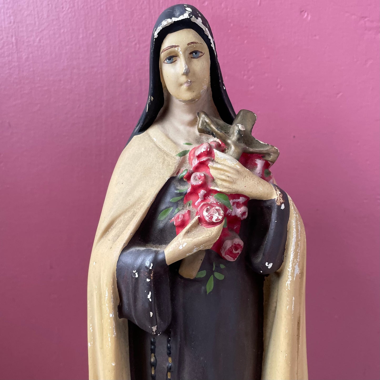Vintage Saint Thérèse of Lisieux Chalkware Votive Holder