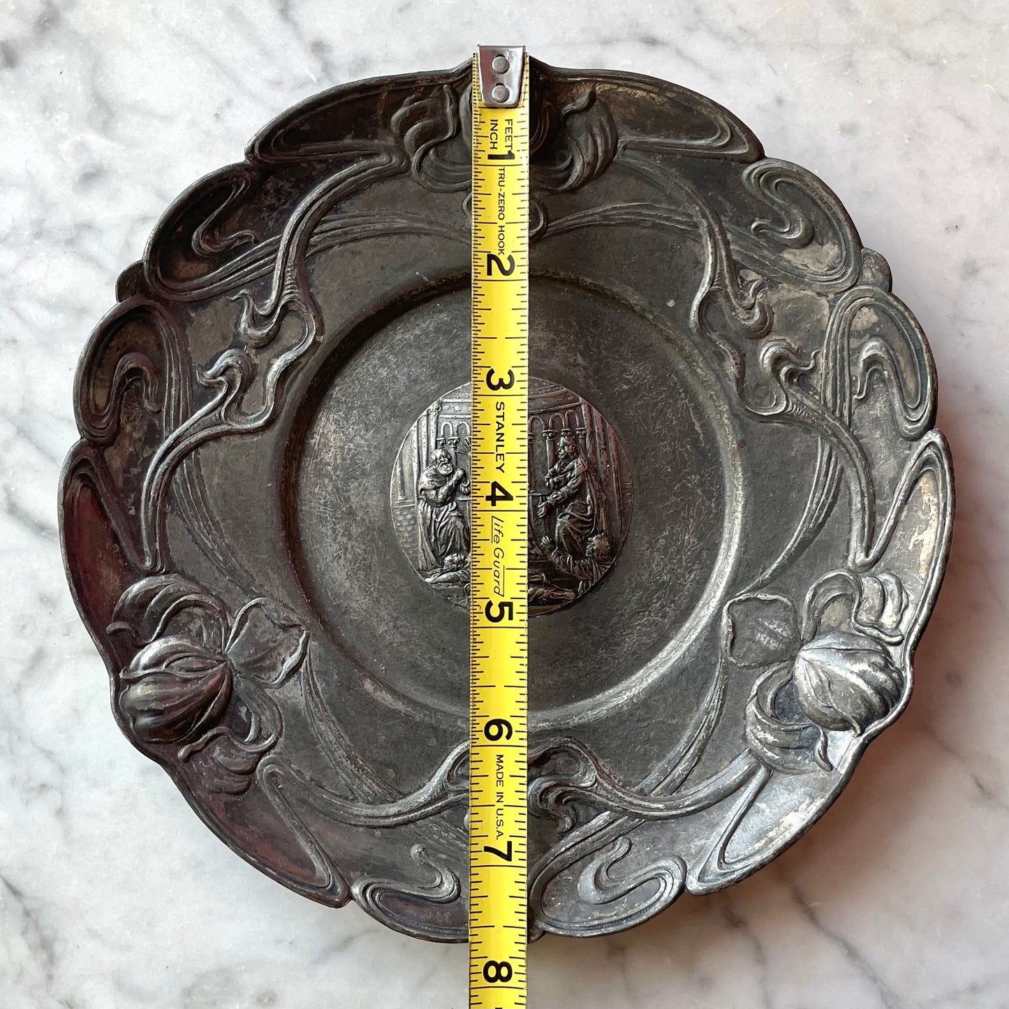 Antique Religious Plate with Art Nouveau Border