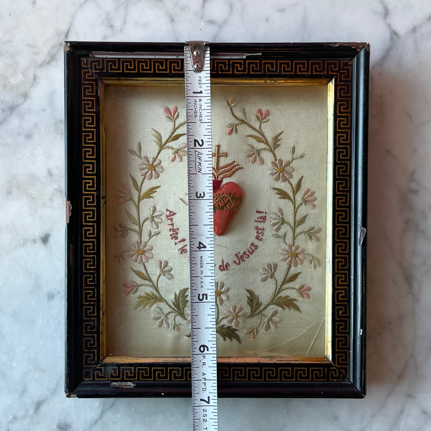 Antique French Sacred Heart Embroidery