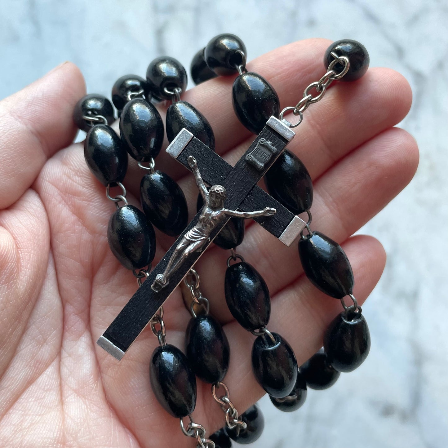 Vintage Oversized Ebonized Wood Rosary