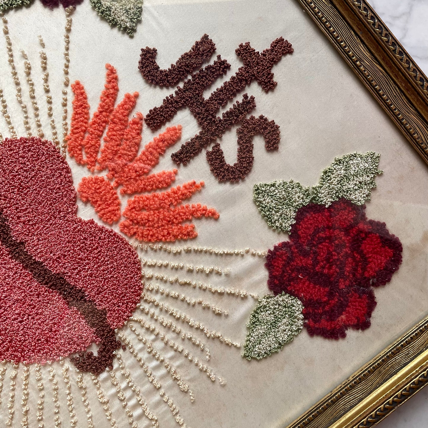 Antique Sacred Heart Crewel Embroidery