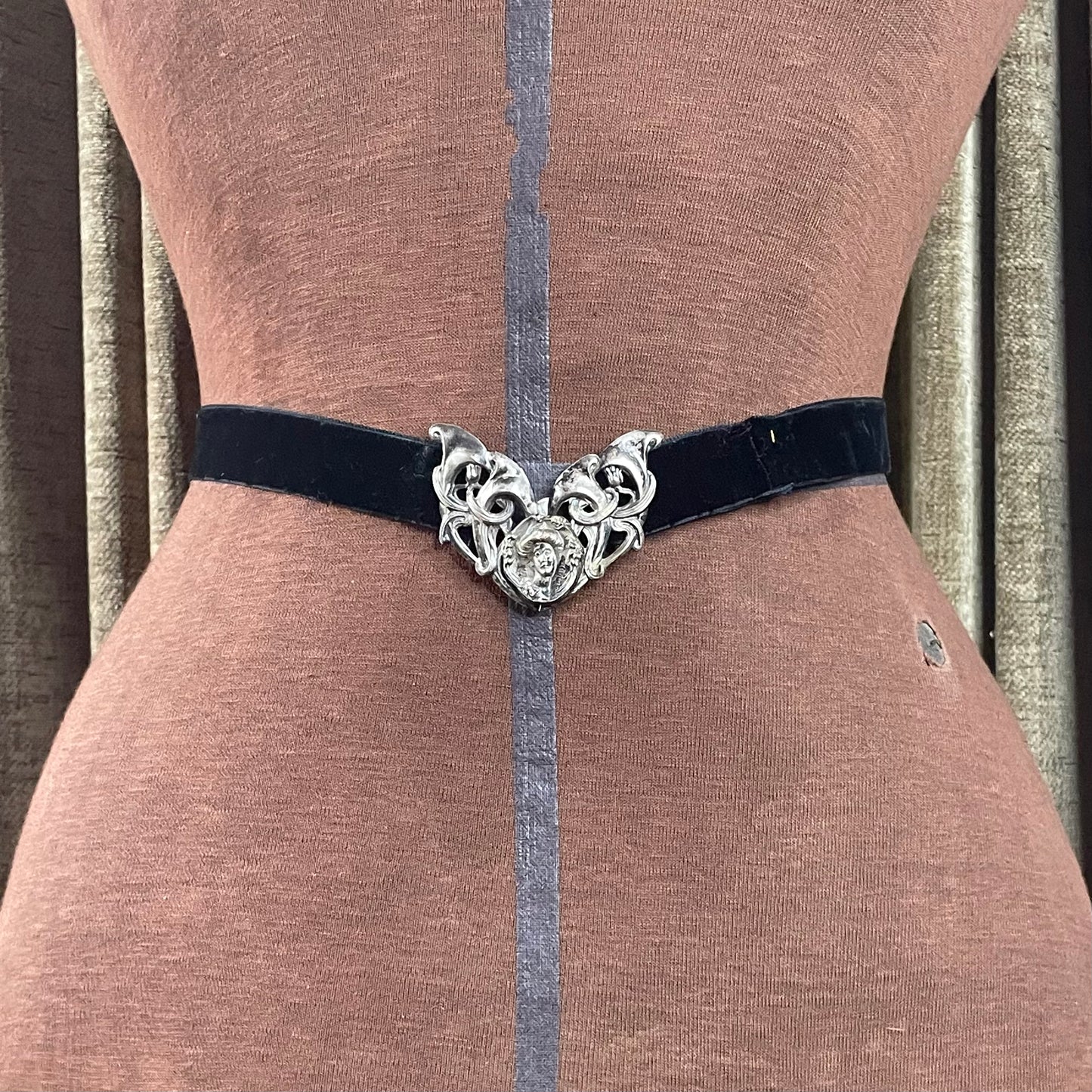Art Nouveau Belt Buckle on Black Velvet