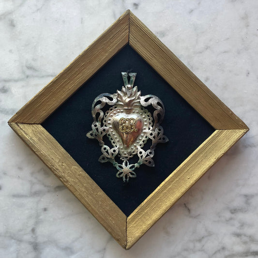 Antique Sterling Silver Sacred Heart in Original Frame | Grazia Ricevuta
