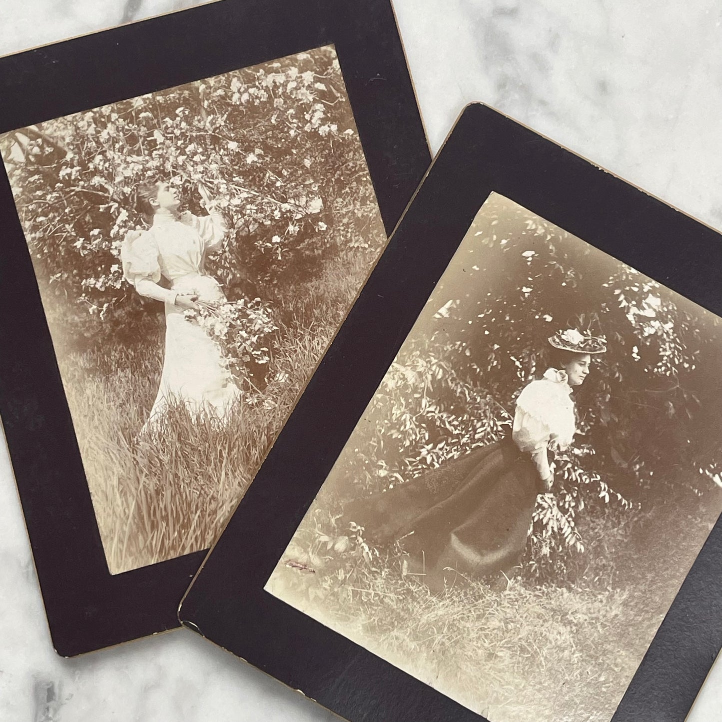 Victorian Kodak Cabinet Cards of Women with Flowers
