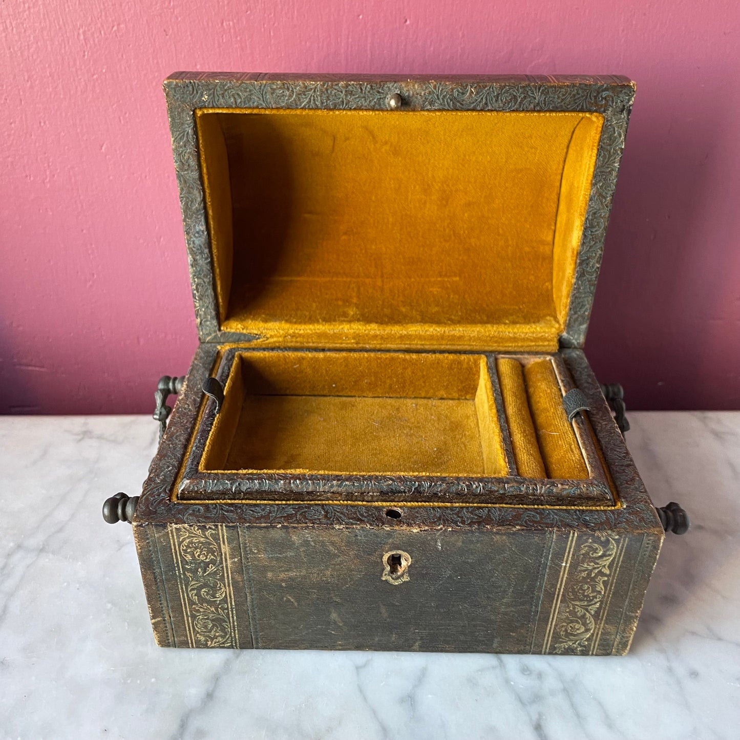 Vintage Leather Treasure Chest Jewelry Box