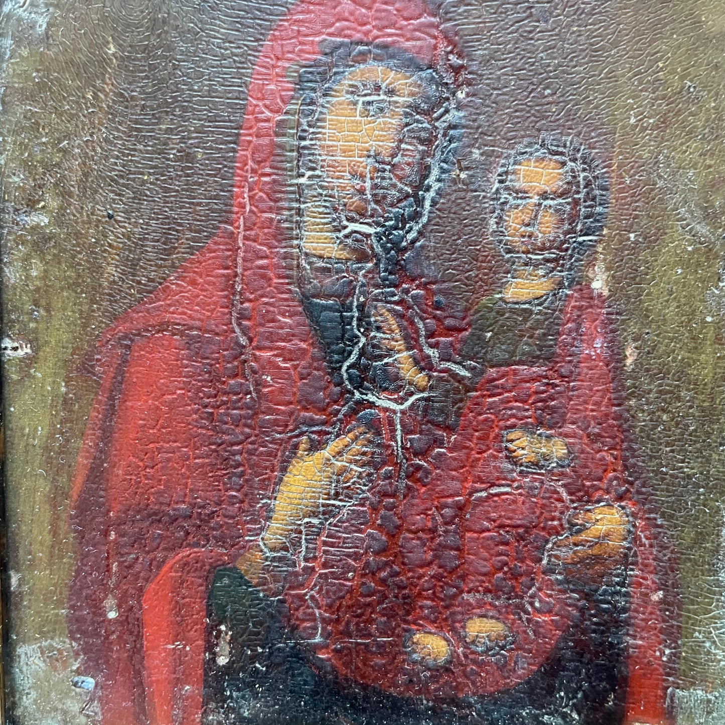 Antique Madonna & Child Painted Icon