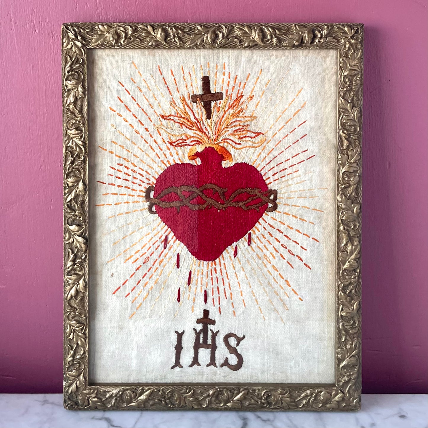 Antique Sacred Heart Embroidery