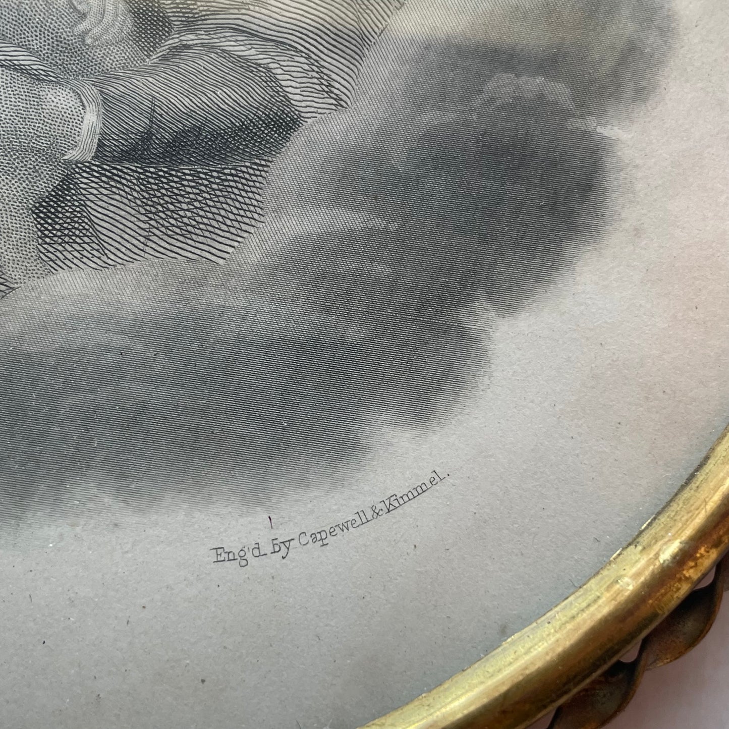 Victorian Sistine Madonna Engraving after Raphael in Brass Frame