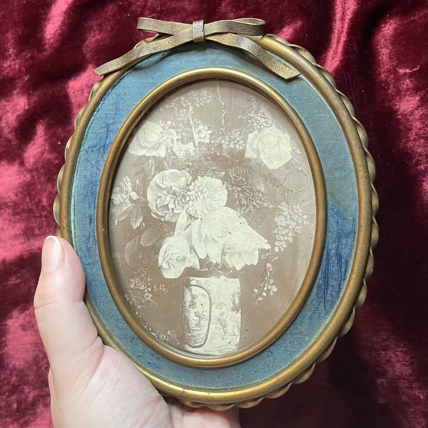 Victorian Floral Still Life in Velvet Frame