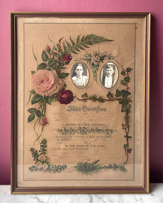 Victorian Marriage Certificate in Original Frame