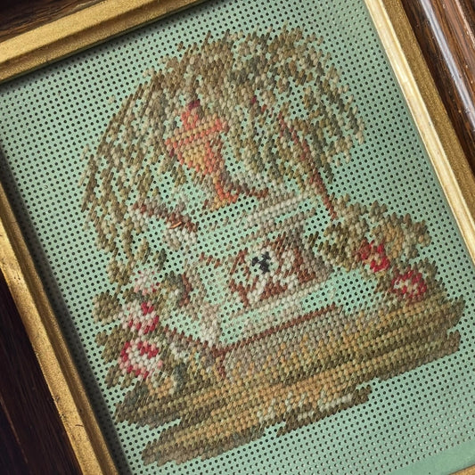 Victorian Mourning Punch Paper Embroidery | Weeping Willow with Urn & Skull